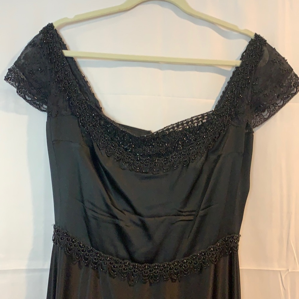 Black beaded satin gown